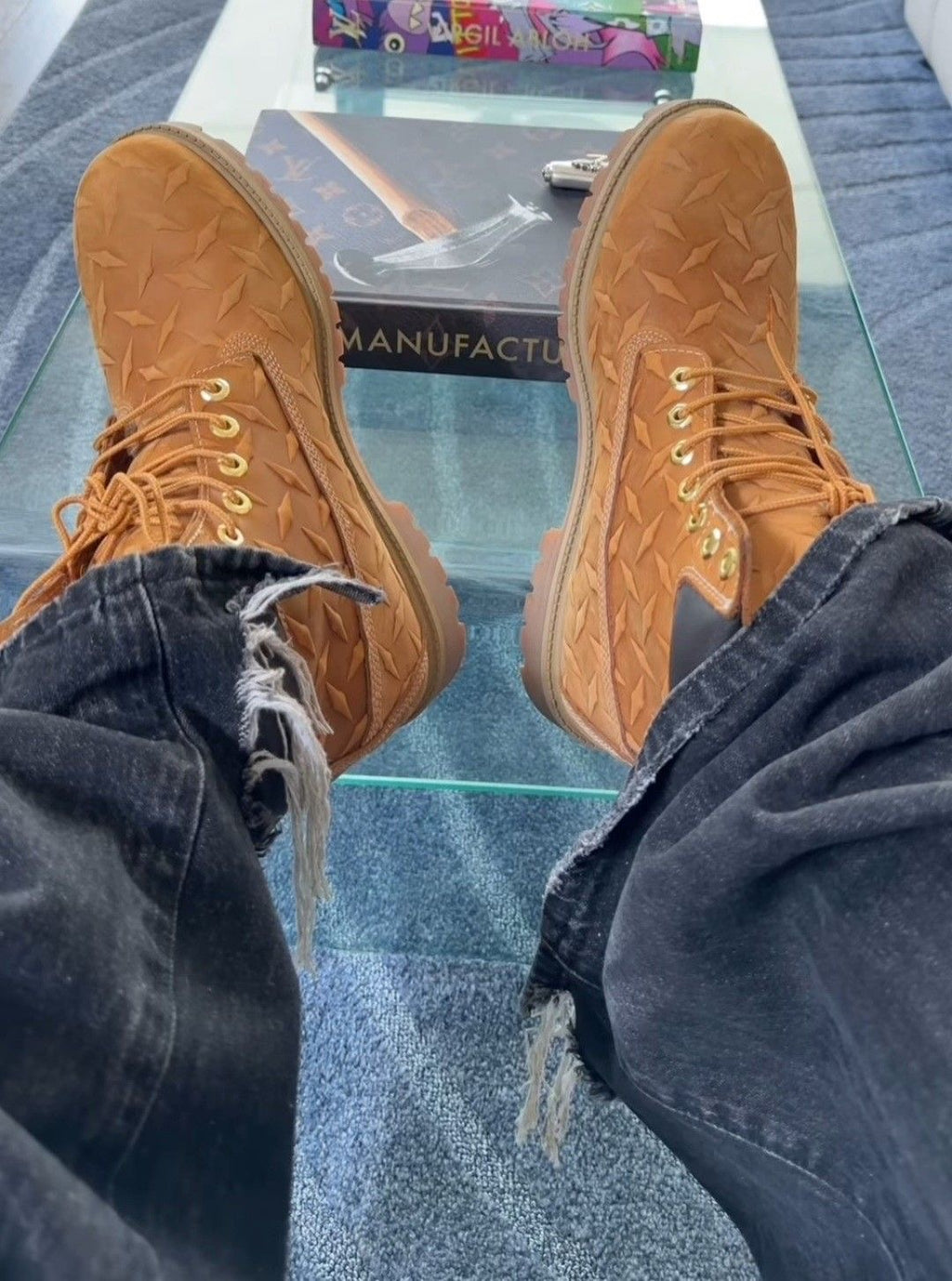 Supreme x Timberland 6-Inch Premium Waterproof Boot Embossed Diamond Plate Wheat