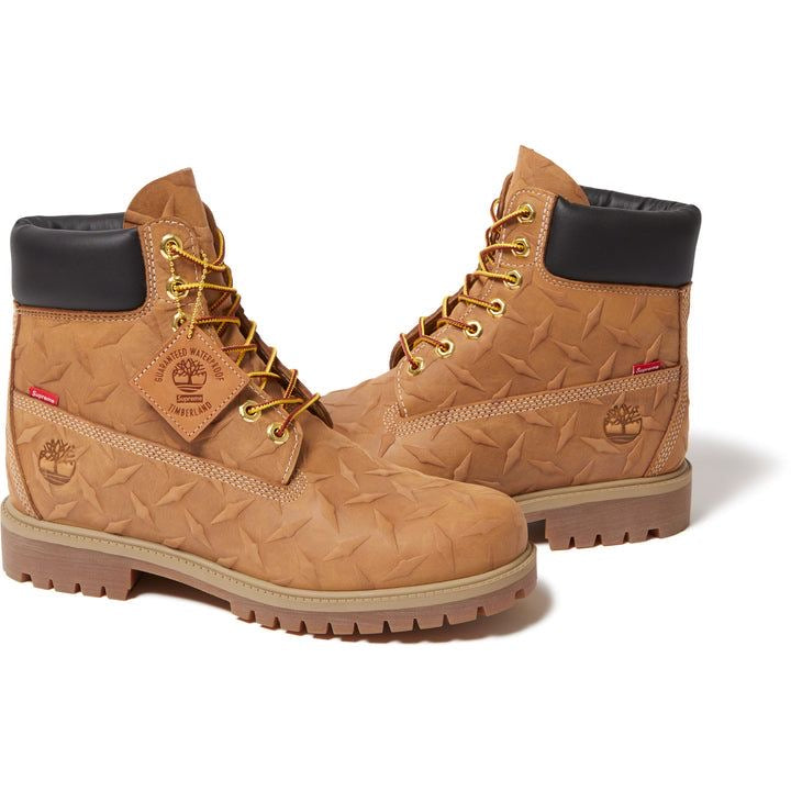 Supreme x Timberland 6-Inch Premium Waterproof Boot Embossed Diamond Plate Wheat