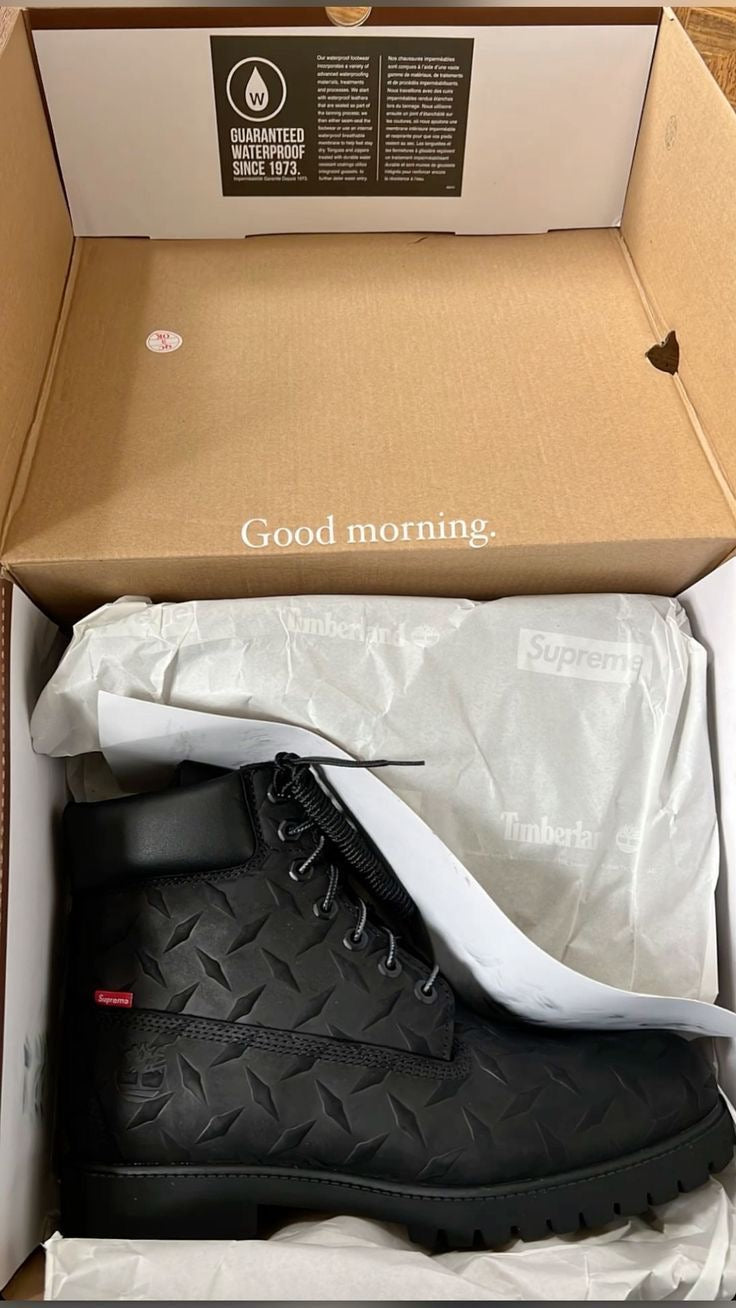 Supreme x Timberland 6-Inch Premium Waterproof Boot Embossed Diamond Plate Wheat BLACK